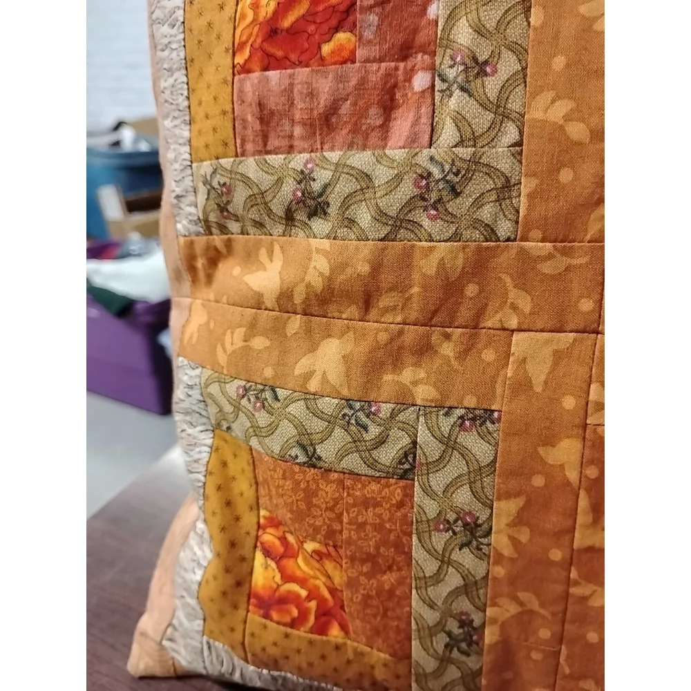 Handmade Patchwork Pillow Quilted Log Cabin Window‎ Floral 70's